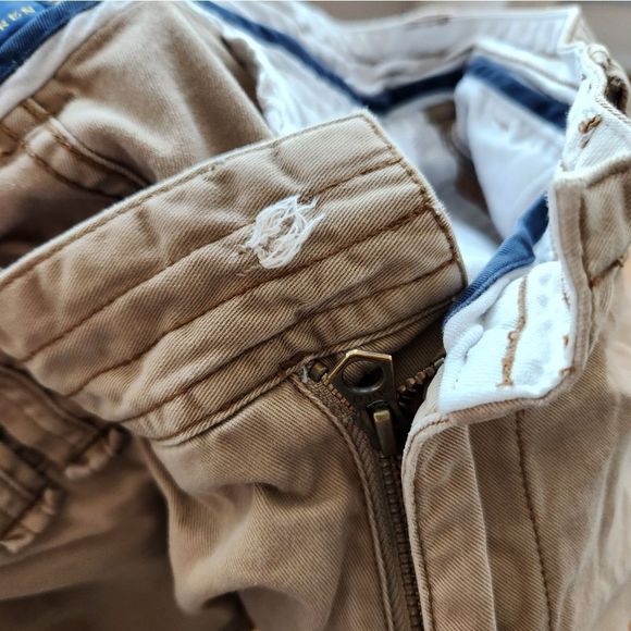 Mens Polo Ralph Lauren Cargo shorts lot of 2 size 36 khaki blue white button fly - Picture 9 of 16